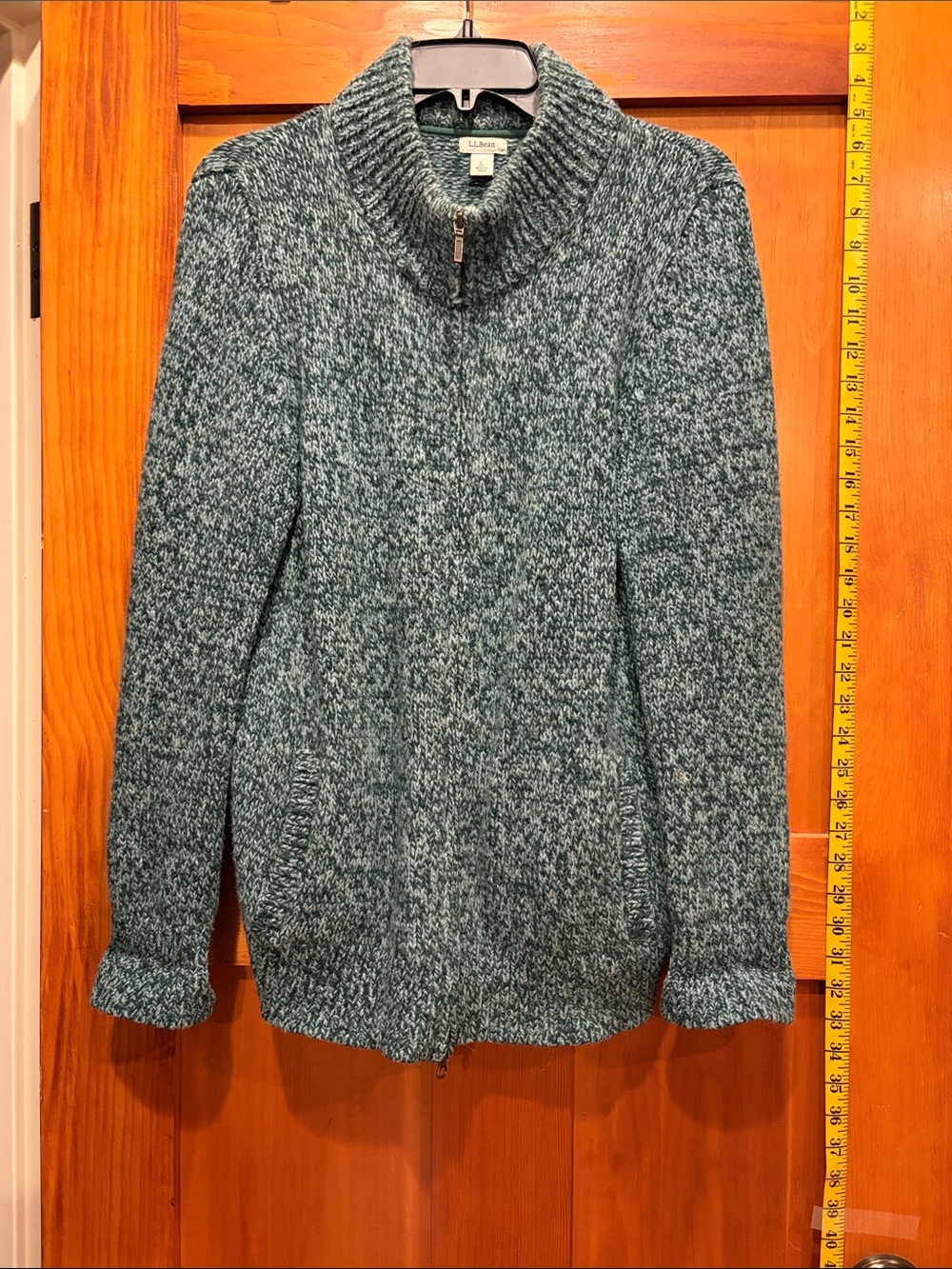 L.L. Bean Teal Marled Zip-Up Shawl Collar Cardigan